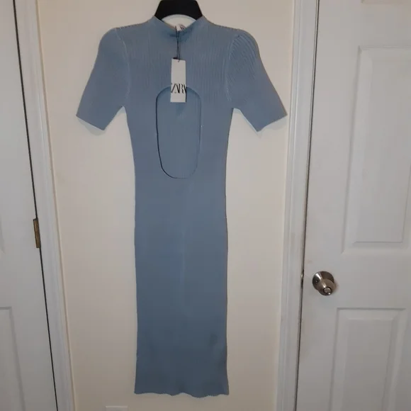 Zara back vent Short Sleeve Knit Stretch Midi dress Sz-S - Picture 8 of 8